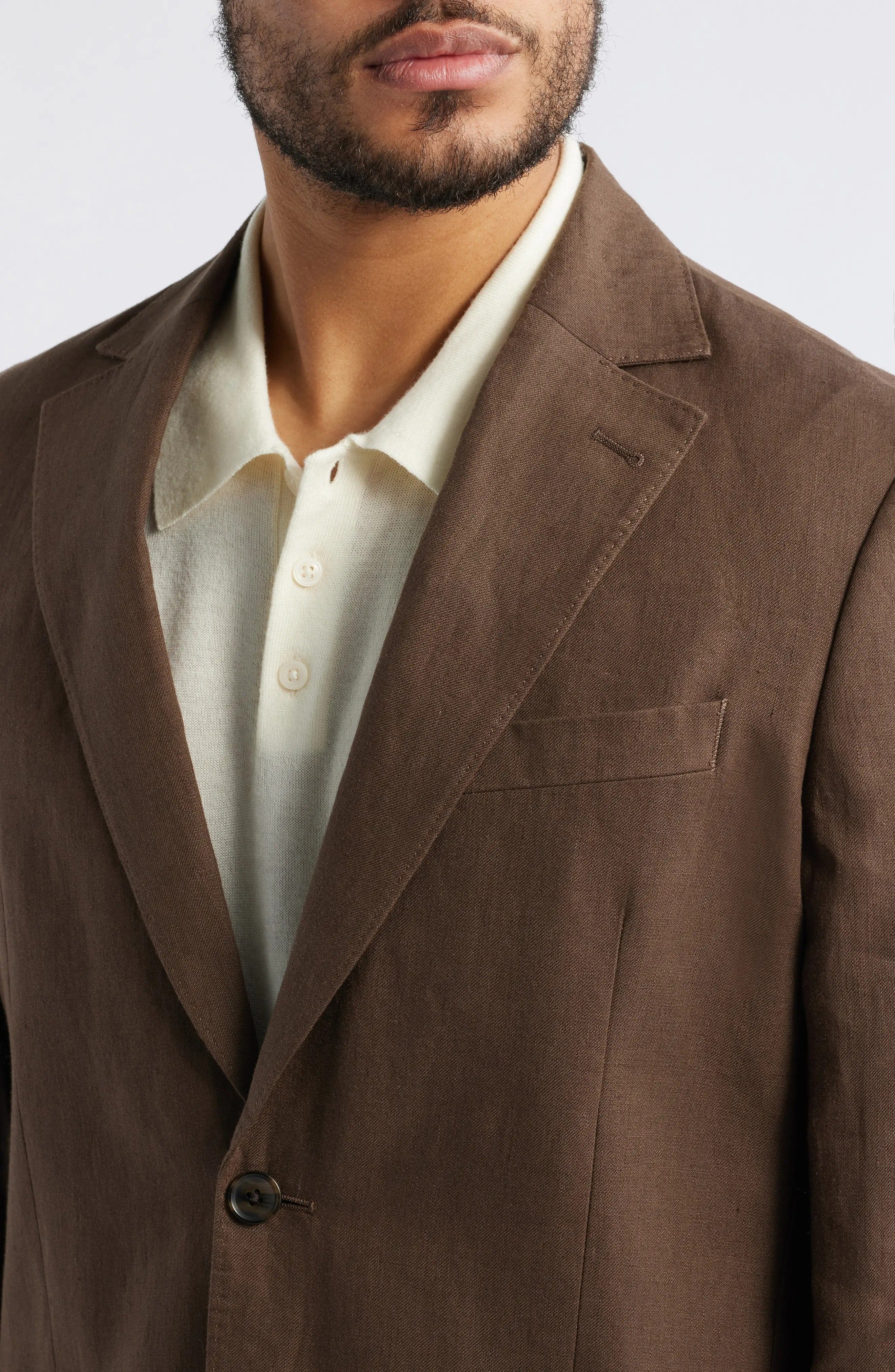 aesido Summer Brown 2 Piece Linen Double Button Business Casual Men Suit (Blazer+Pants)