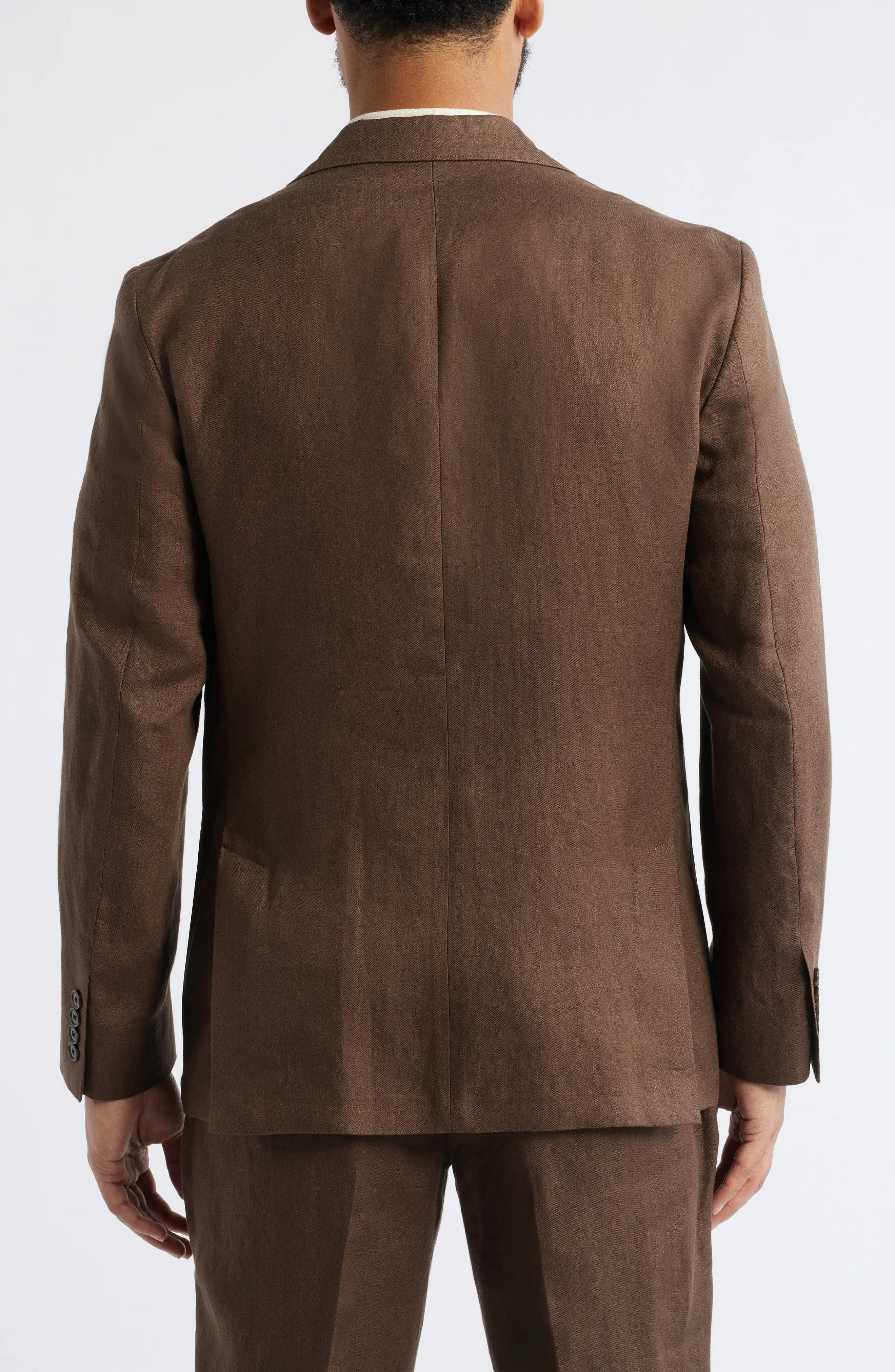 aesido Summer Brown 2 Piece Linen Double Button Business Casual Men Suit (Blazer+Pants)