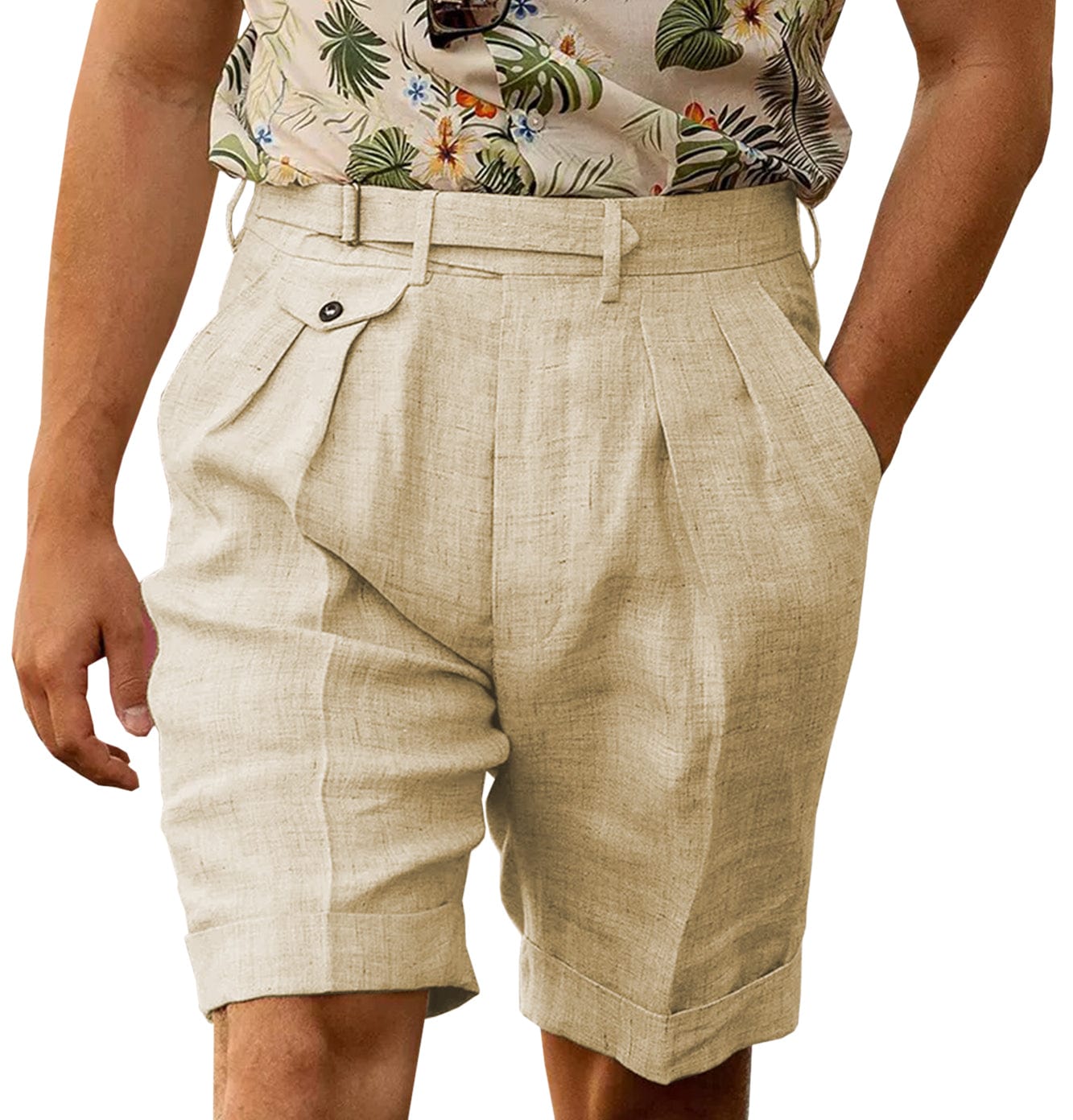 Summer Casual Cotton Linen Men's Shorts Champagne / 29W X 28L Summer Casual Cotton Linen Men's Shorts Champagne / 29W X 28L