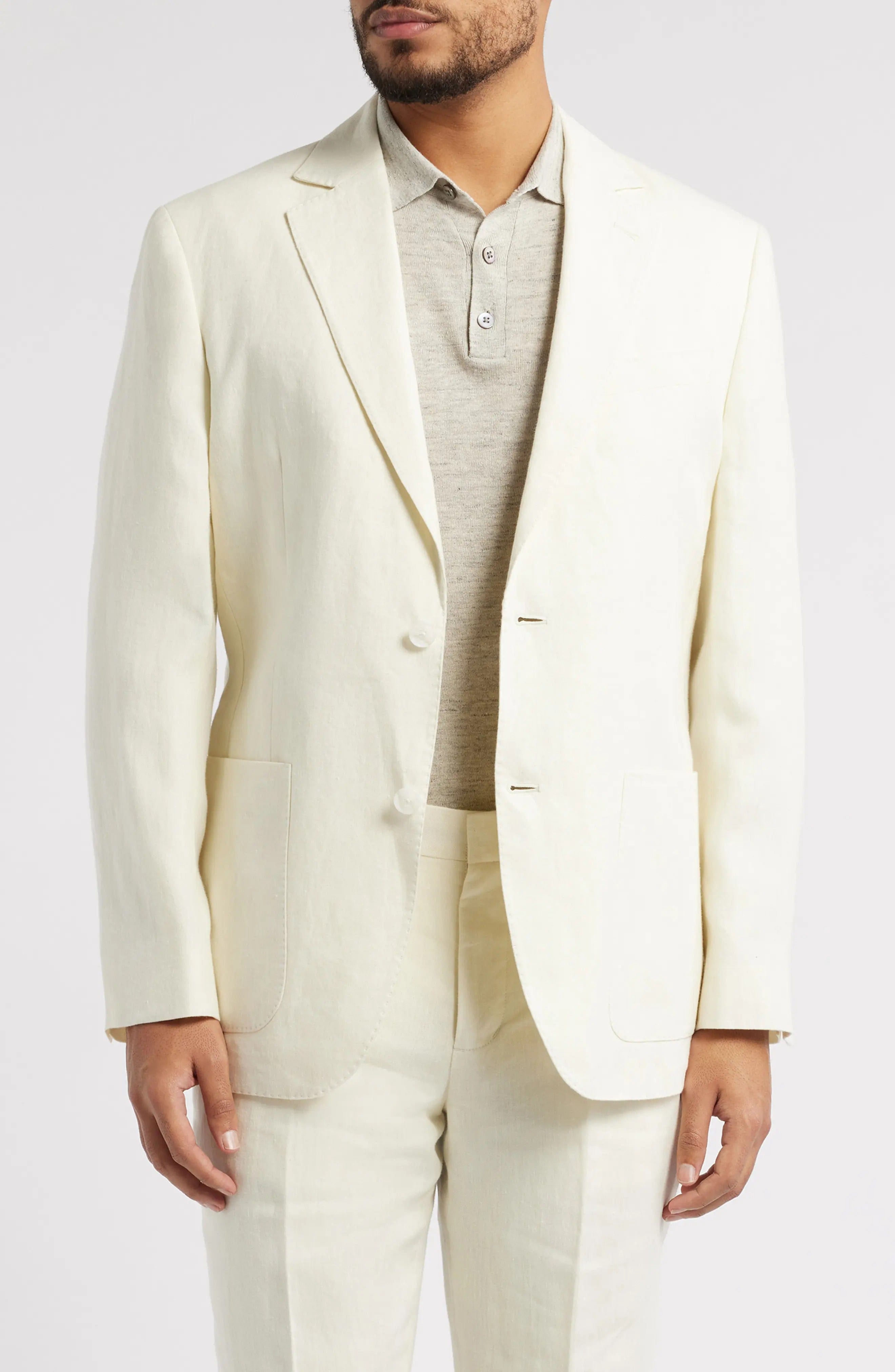 aesido Summer Ivory 2 Piece Linen Double Button Business Casual Men Suit (Blazer+Pants)