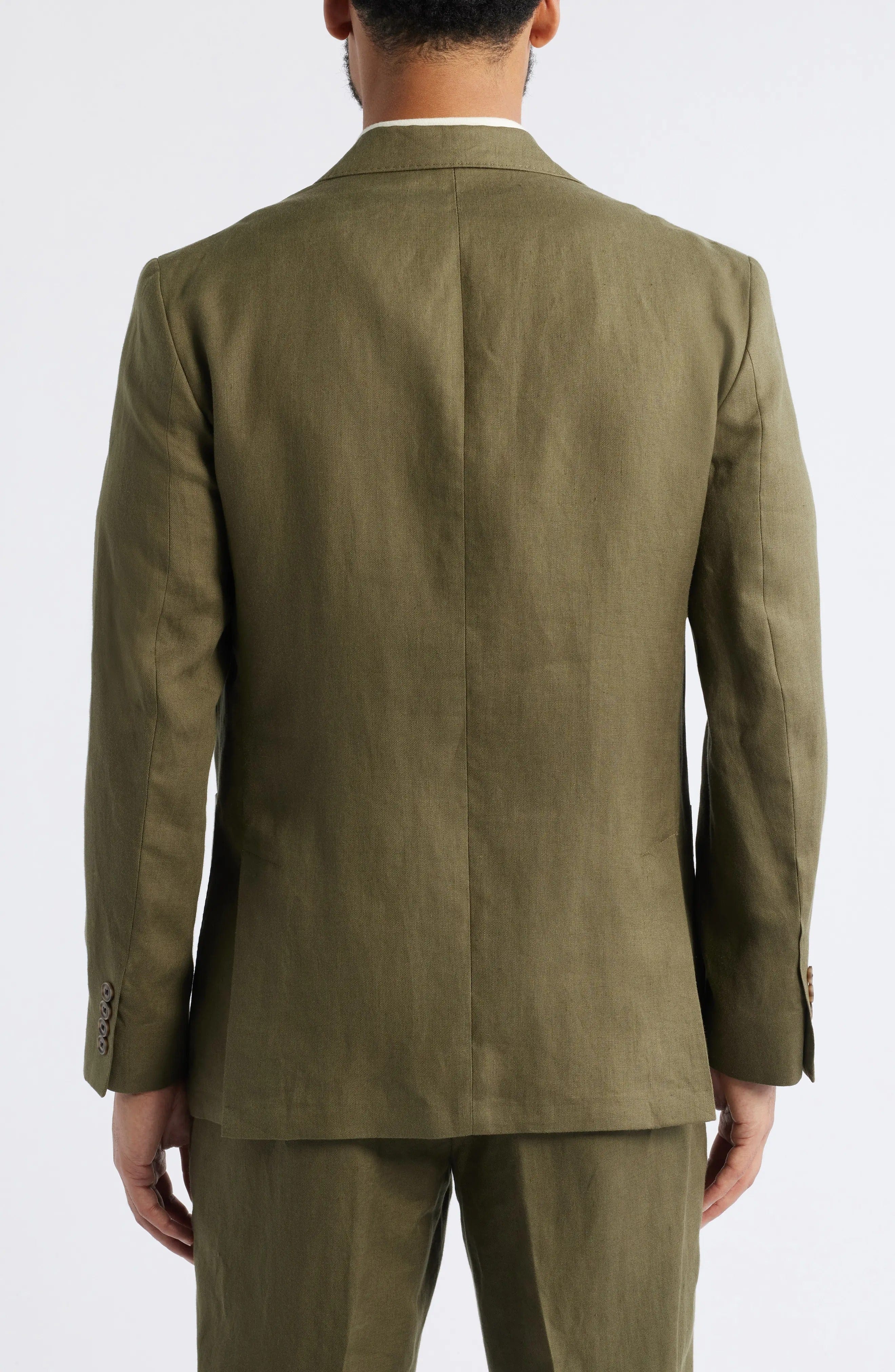 aesido Summer Olive Green 2 Piece Linen Double Button Business Casual Men Suit (Blazer+Pants)