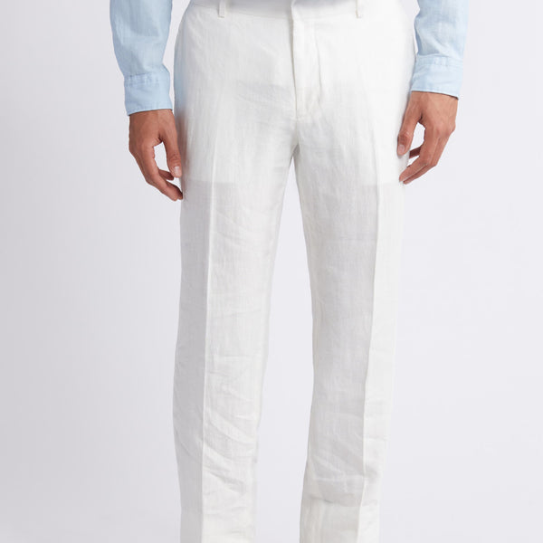 Aesido Summer White Linen Casual Men's Pants White / 30W X 30L
