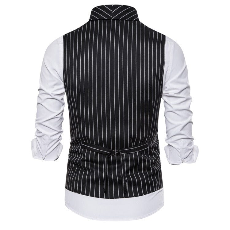 aesido White Striped Double Breasted Shawl Lapel Men Waistcoat