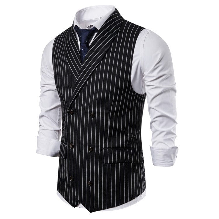 aesido White Striped Double Breasted Shawl Lapel Men Waistcoat
