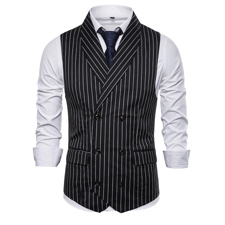 aesido White Striped Double Breasted Shawl Lapel Men Waistcoat