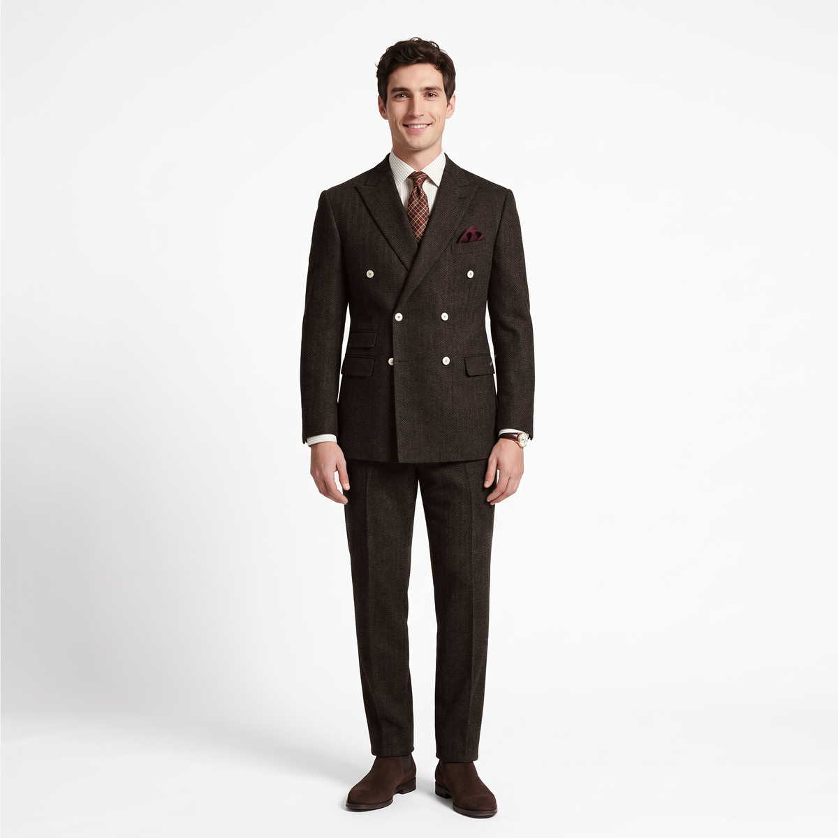 Aesido 2 Pieces Double Breasted Peak Lapel Men's Suit (Blazer+Pants)