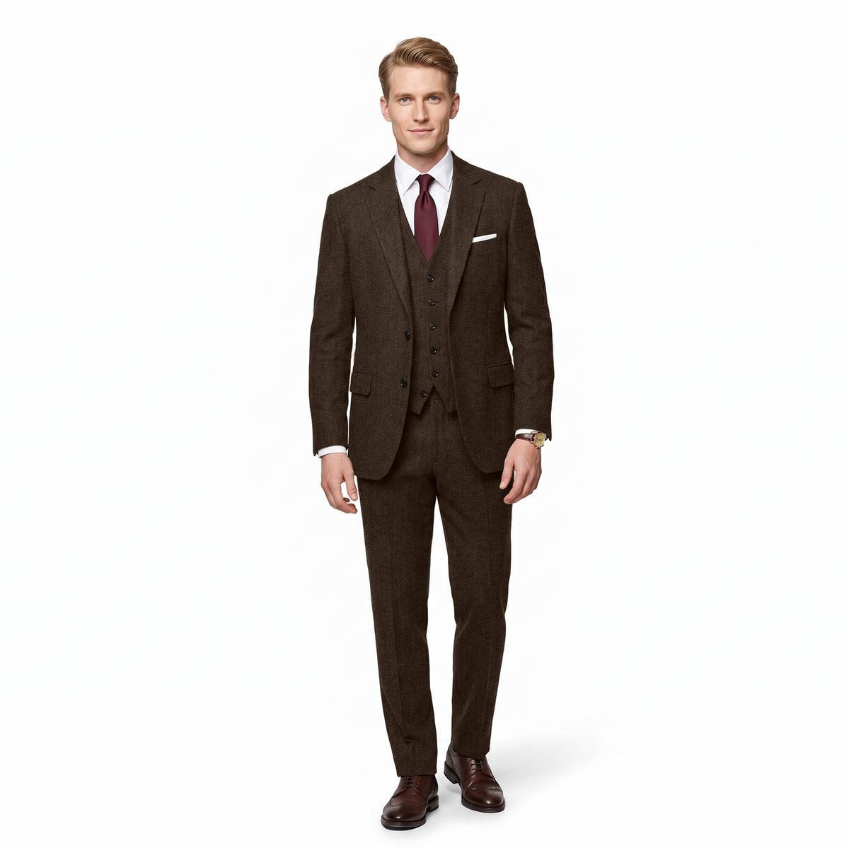 Aesido 3 Pieces Notch Lapel Business Casual Slim Fit Men's Suit (Blazer+Vest+Pants)