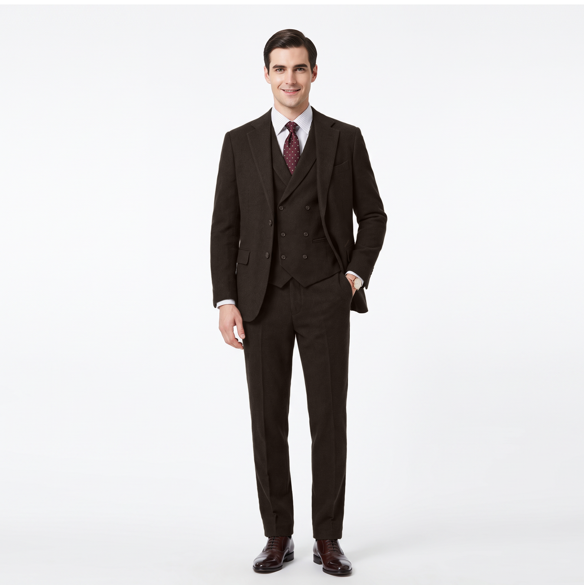Aesido Classic 3 Pieces Tweed Notch Lapel Men's Suit (Blazer+Vest+Pants)