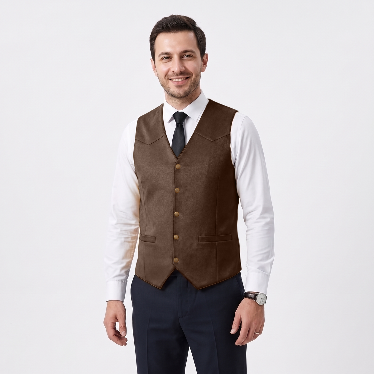 Aesido Retro Men's Single Breasted V-Neck Suede Waistcoat