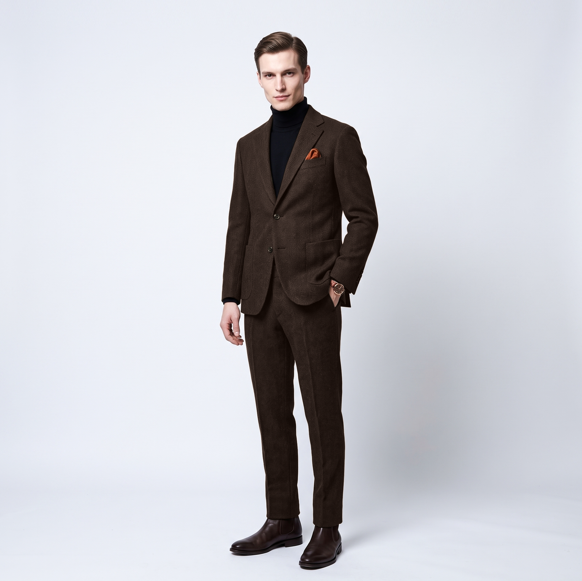 Aesido 2 Pieces Herringbone Notch Lapel Men's Suit Groom Wedding Dress (Blazer+Pants)
