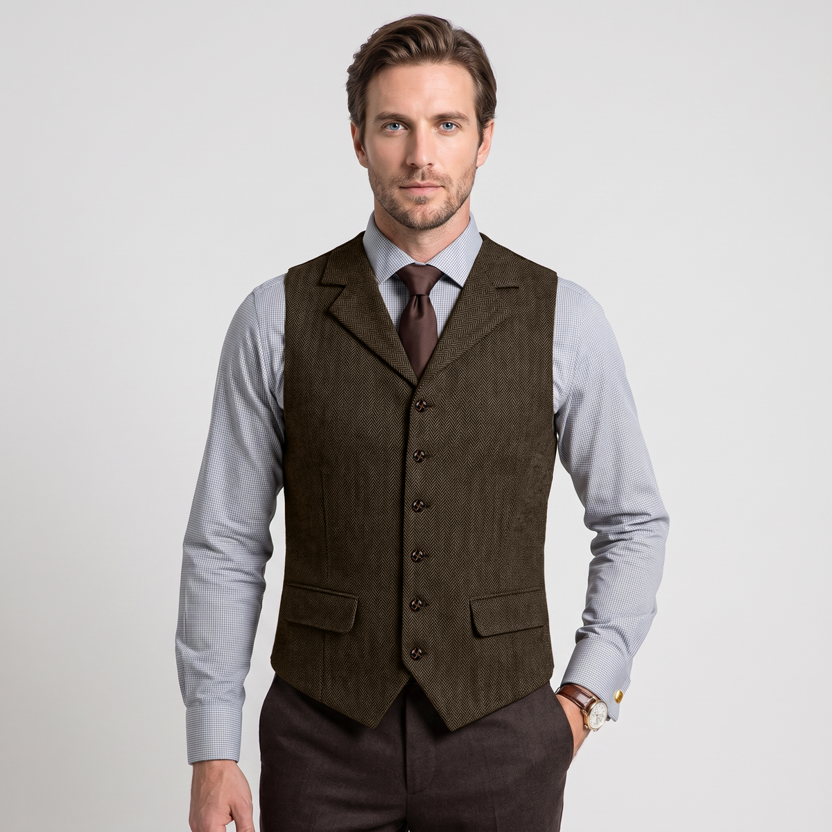 Aesido Men's Business Herringbone Notch Lapel Waistcoat