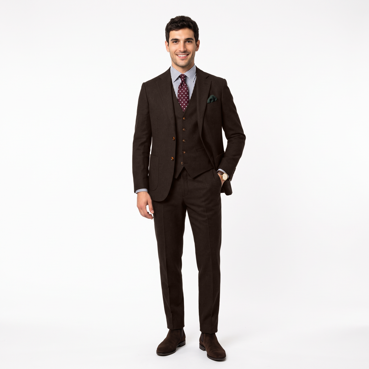 Aesido 3 Pieces Notch Lapel Tweed Men's Suit (Blazer+Vest+Pants)