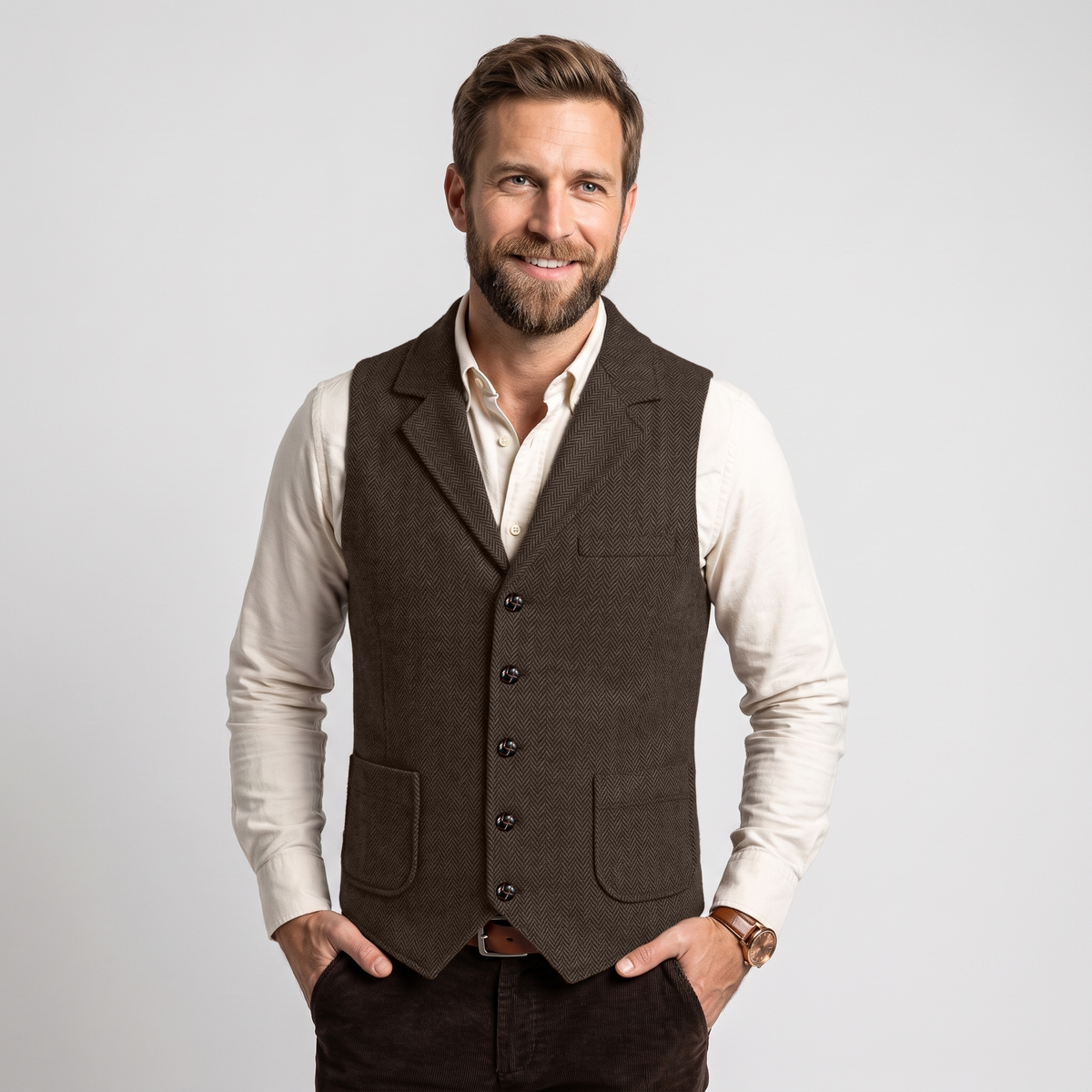 Aesido Men's Herringbone Notch Lapel Single Breasted Waistcoat