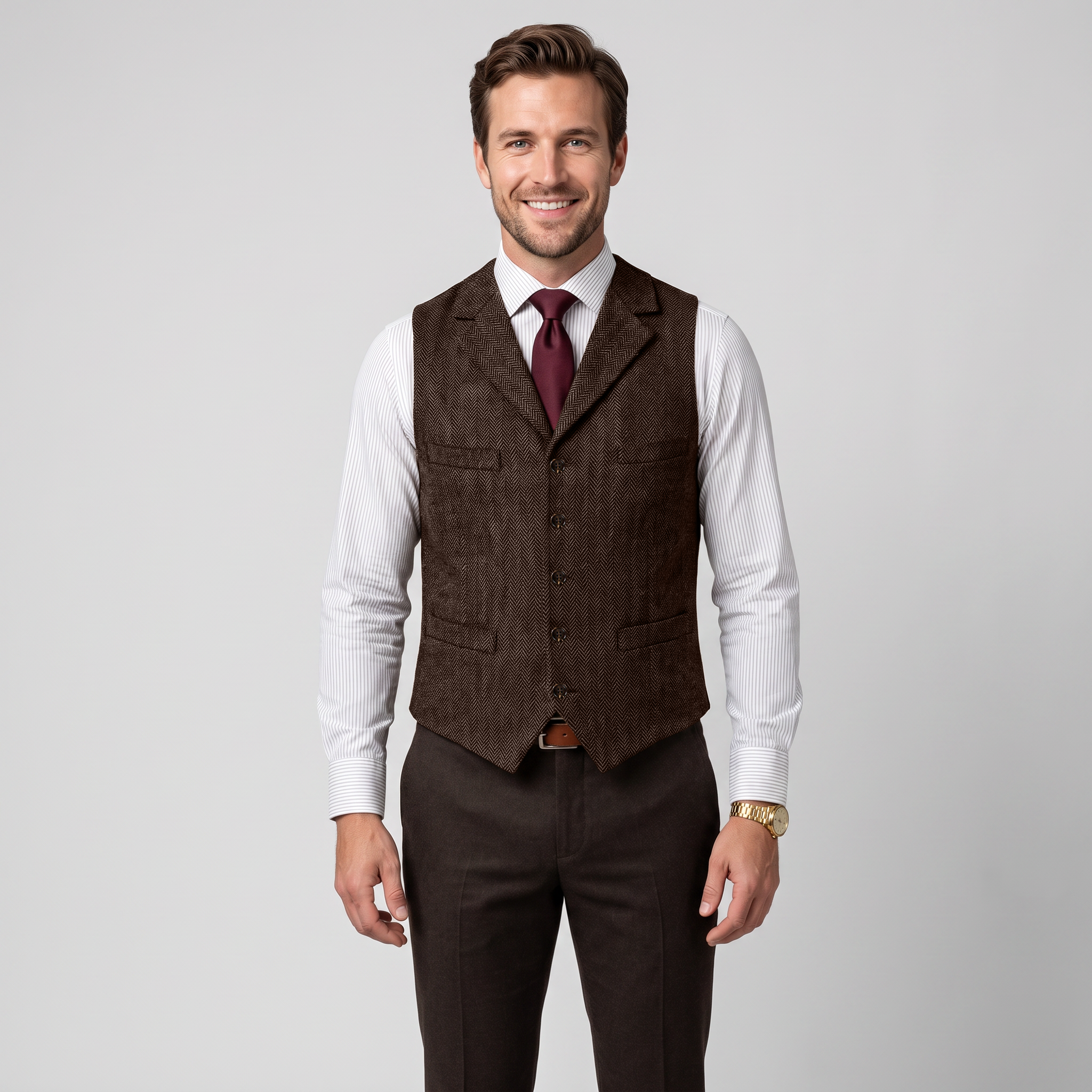 Aesido Casual Men's Classic Slim Fit Herringbone Notch Lapel Waistcoat