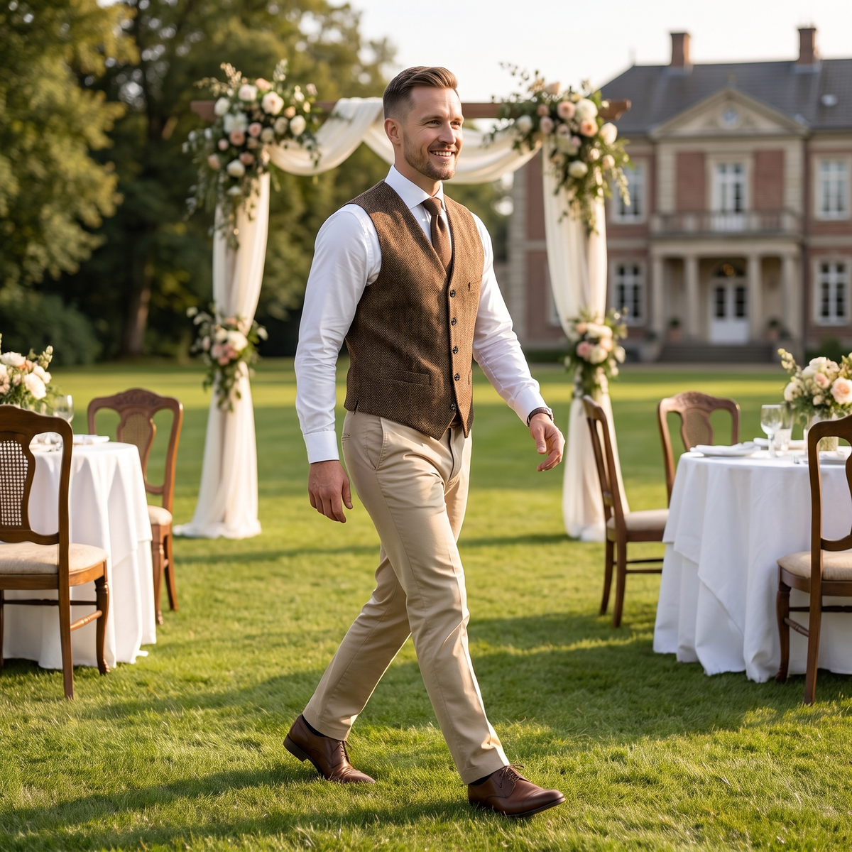 Aesido Formal Men's Vest Herringbone V Neck Waistcoat for Wedding