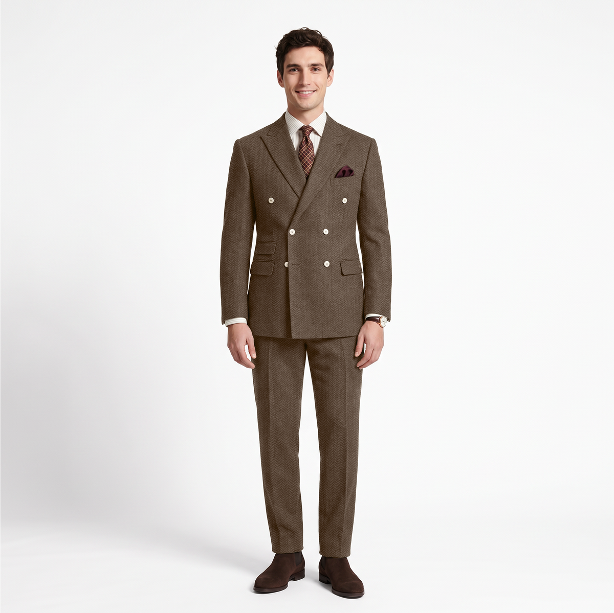Aesido 2 Pieces Double Breasted Peak Lapel Men's Suit (Blazer+Pants)