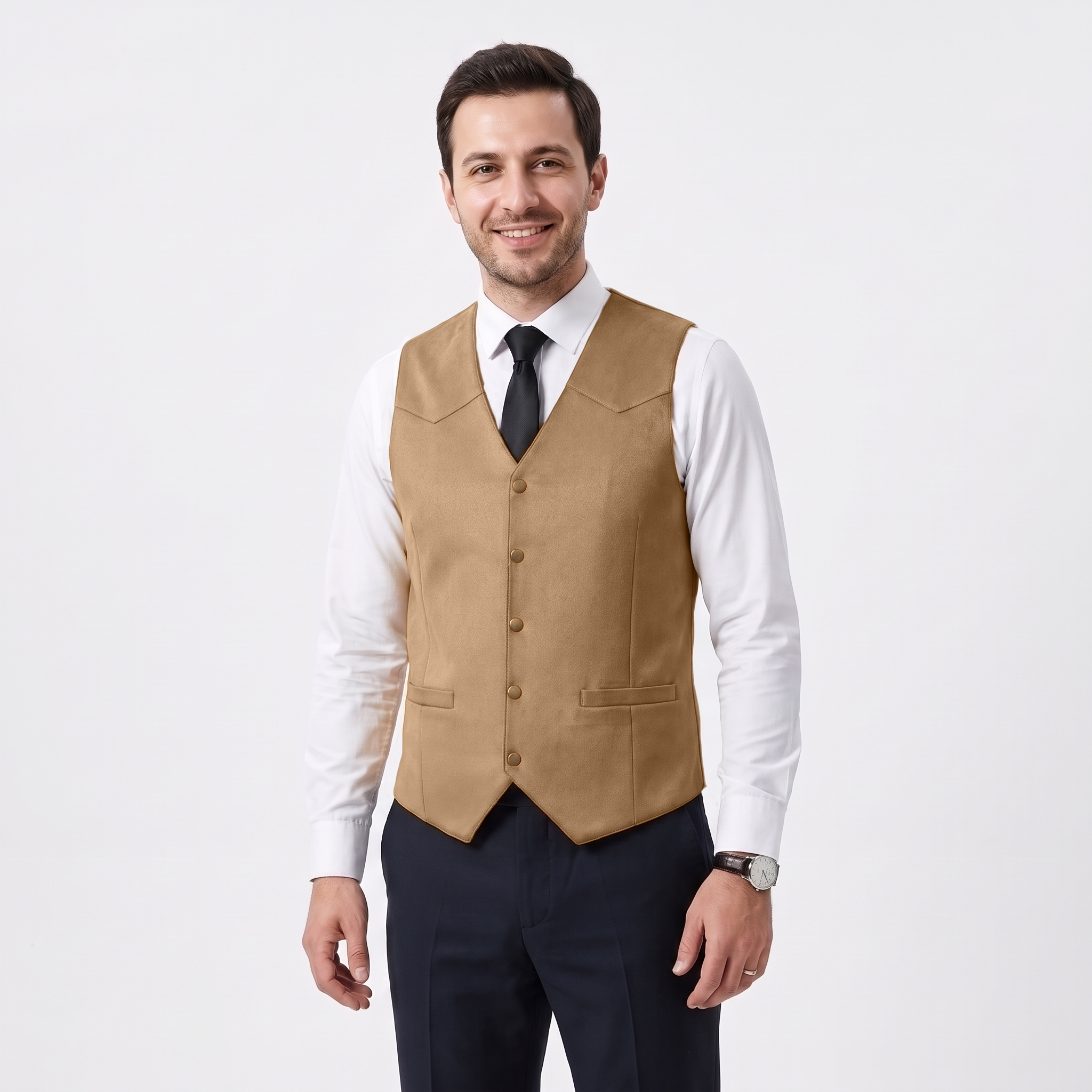 Aesido Retro Men's Single Breasted V-Neck Suede Waistcoat