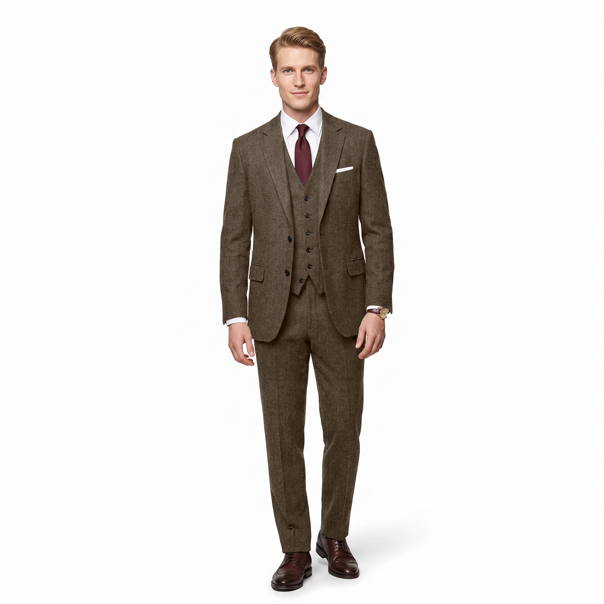 Aesido 3 Pieces Notch Lapel Business Casual Slim Fit Men's Suit (Blazer+Vest+Pants)