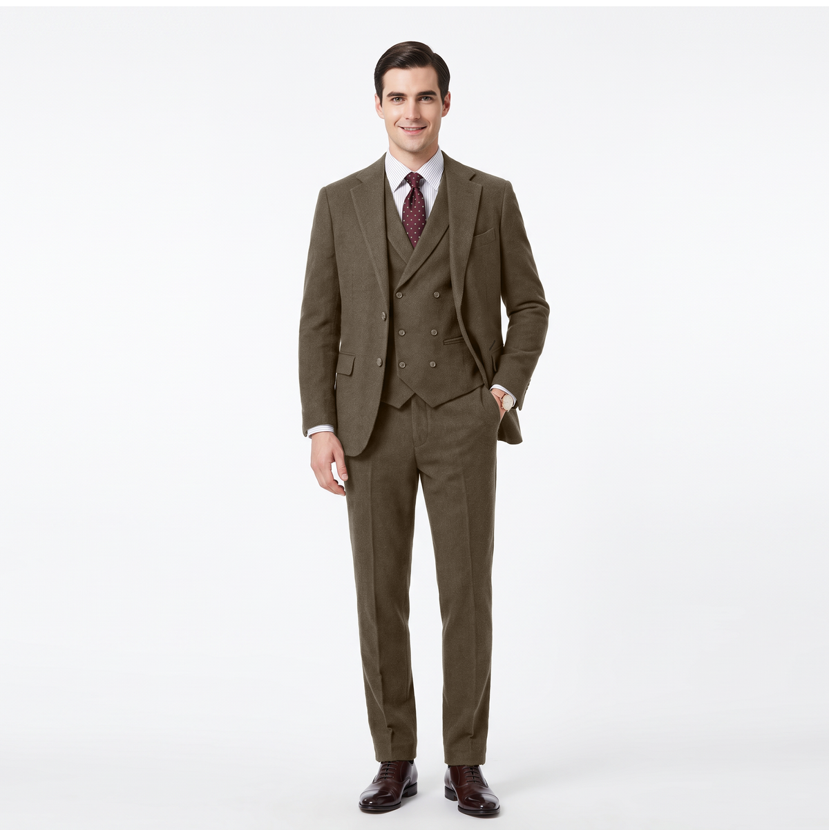 Aesido Classic 3 Pieces Tweed Notch Lapel Men's Suit (Blazer+Vest+Pants)