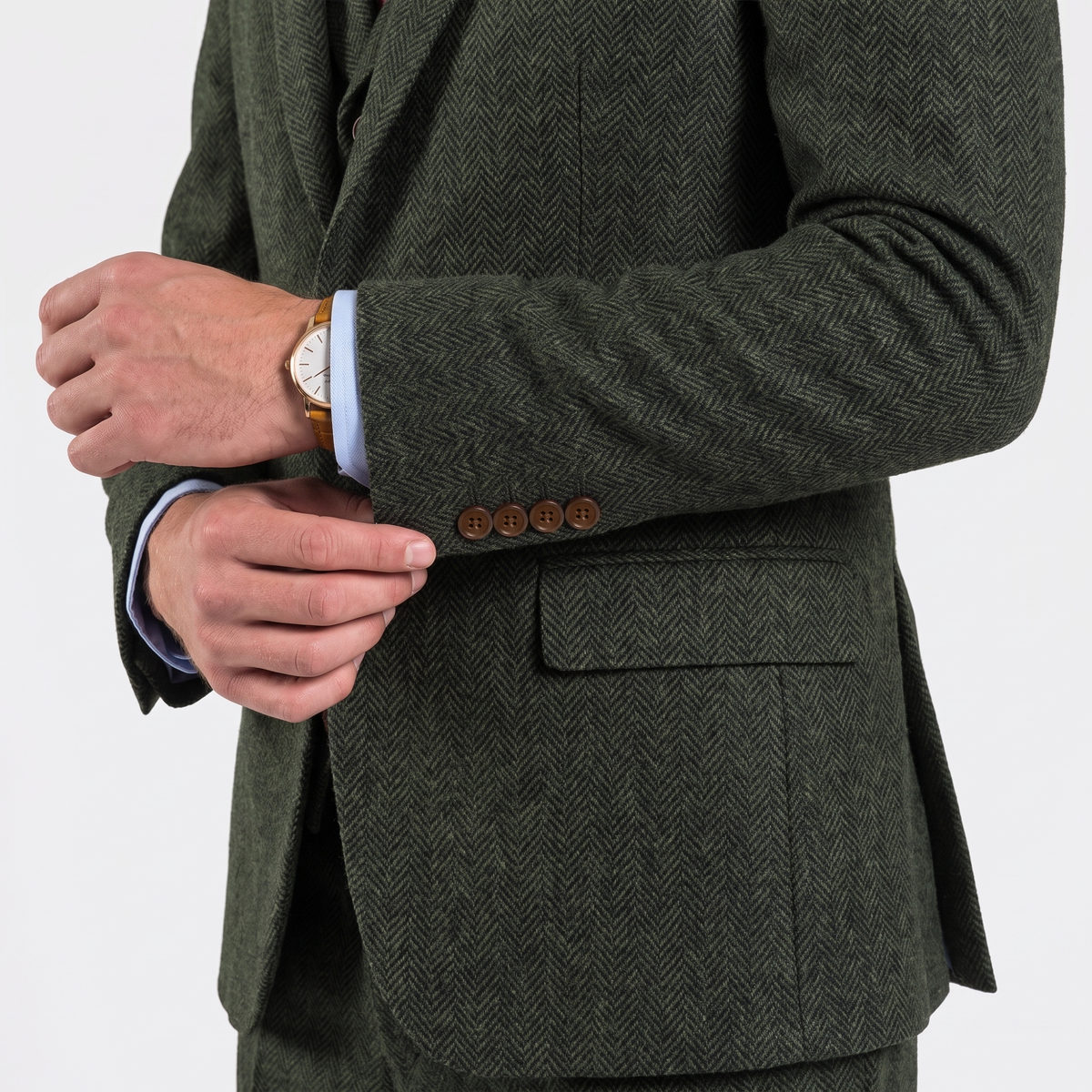 Aesido Men’s 3 Pieces Herringbone Tweed Notch Lapel Gent Suit (Blazer+Vest+Pants)