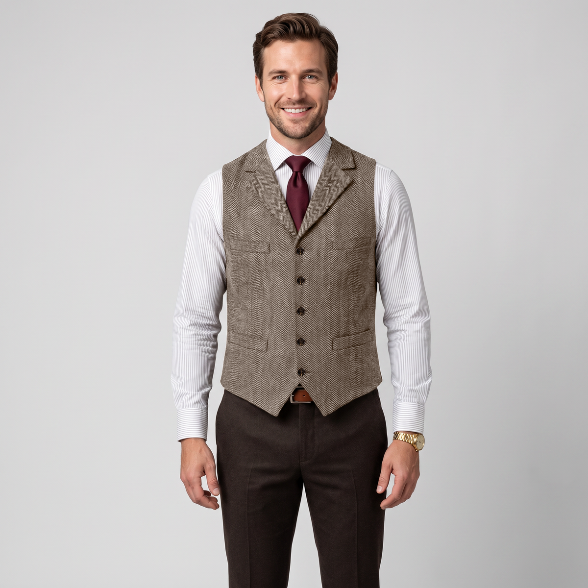 Aesido Casual Men's Classic Slim Fit Herringbone Notch Lapel Waistcoat