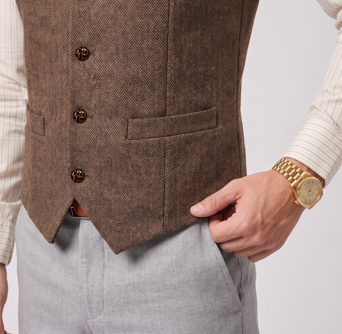 Aesido Casual Single Breasted V Neck Herringbone Men's Vest