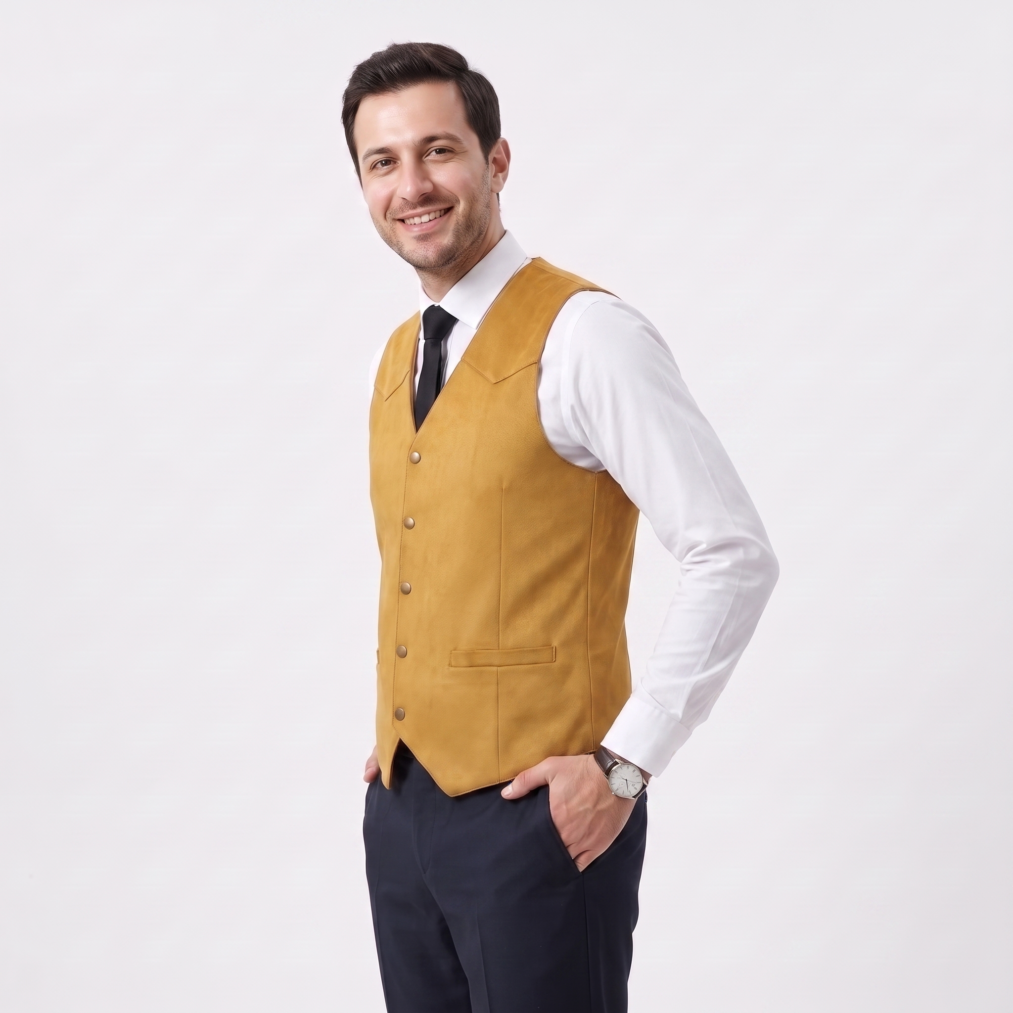 Aesido Retro Men's Single Breasted V-Neck Suede Waistcoat