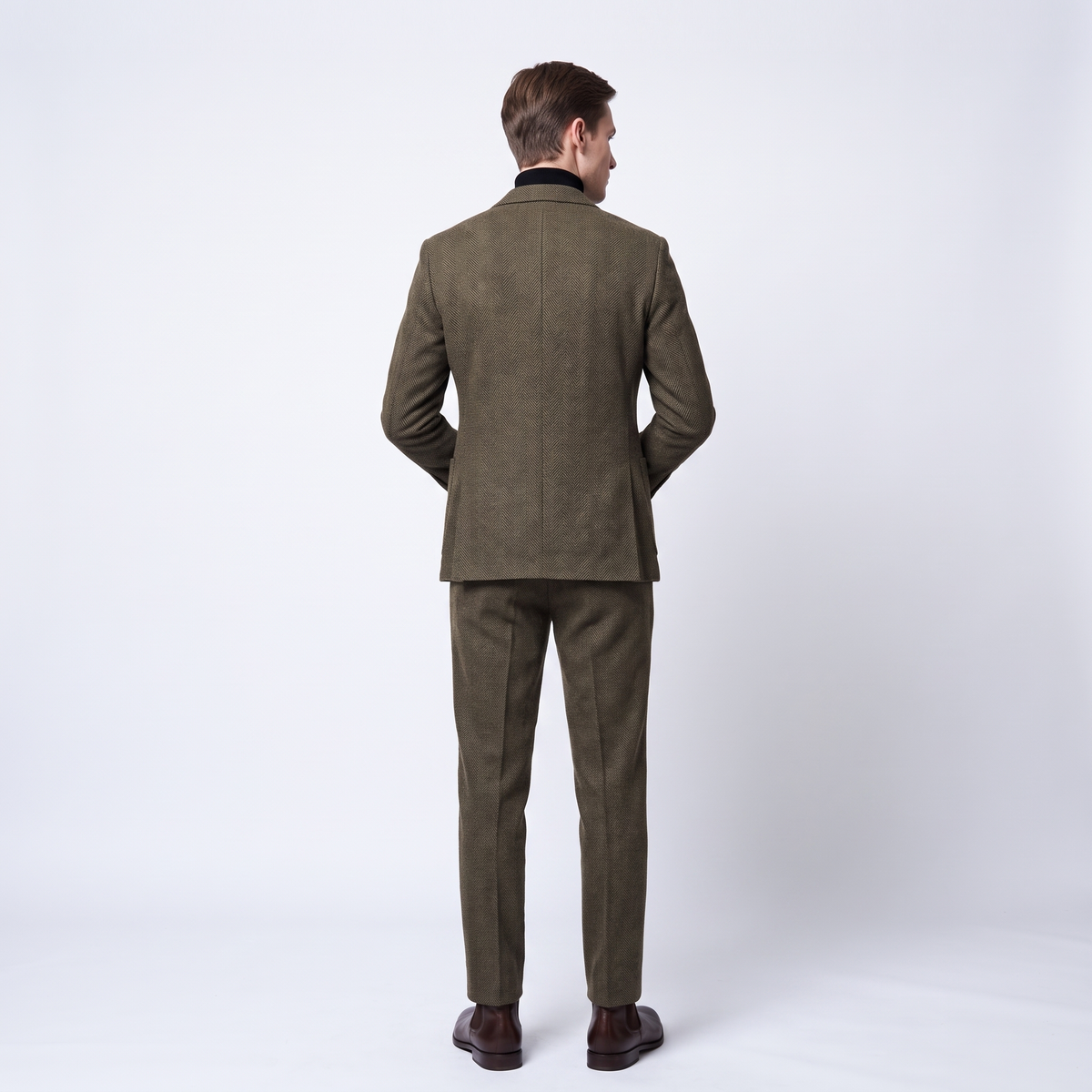 Aesido 2 Pieces Herringbone Notch Lapel Men's Suit Groom Wedding Dress (Blazer+Pants)