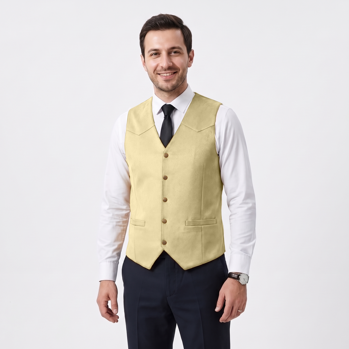 Aesido Retro Men's Single Breasted V-Neck Suede Waistcoat