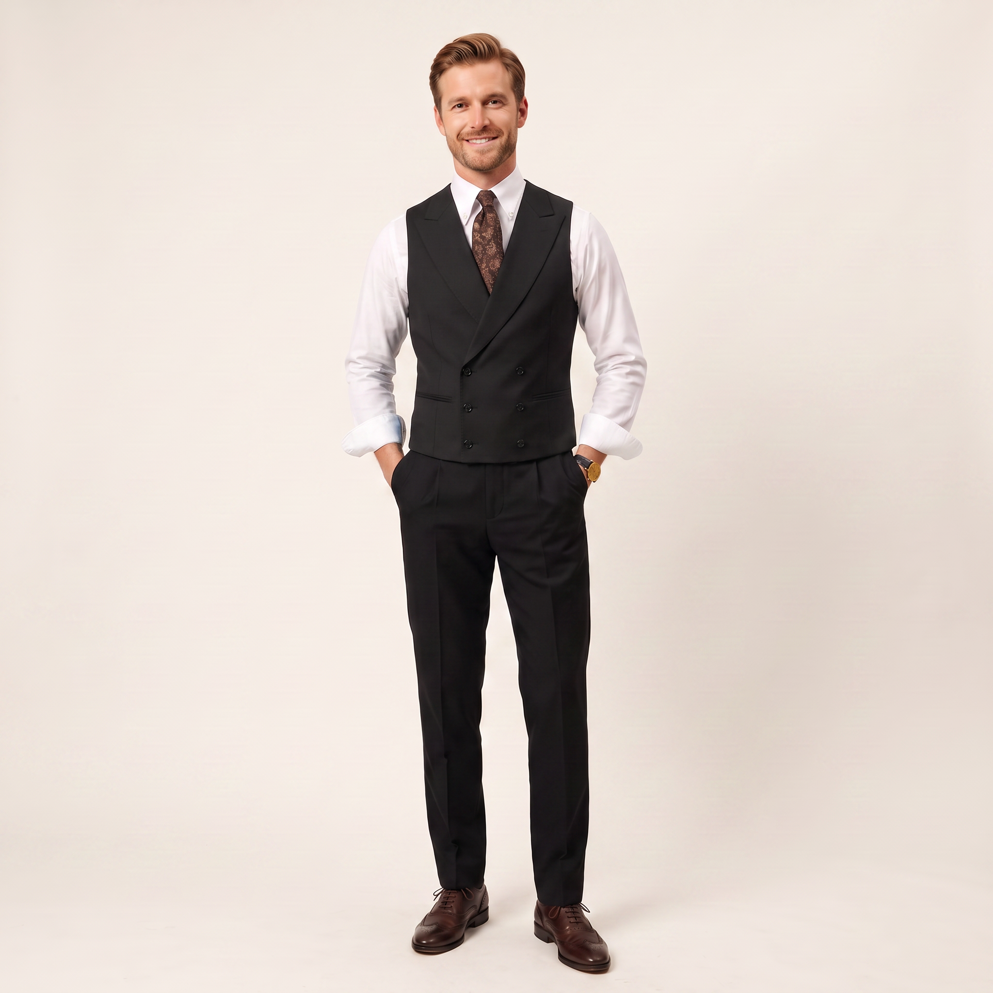 Aesido Men's Sleeveless Vest Solid Double Breasted Business Vest For Wedding