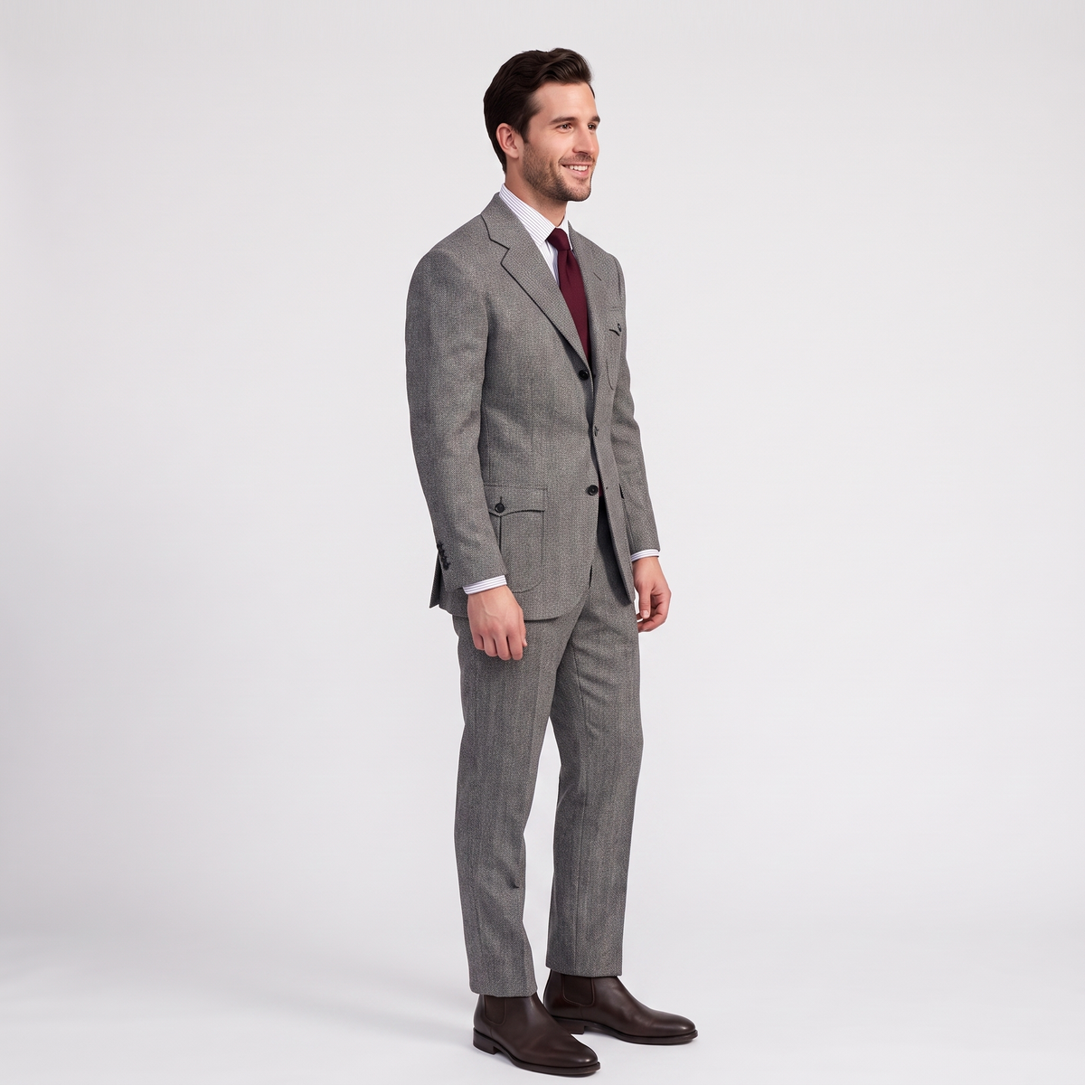 Aesido Men’s Herringbone 2 Pieces Single Breasted Notch Lapel Suit (Blazer+Pants)