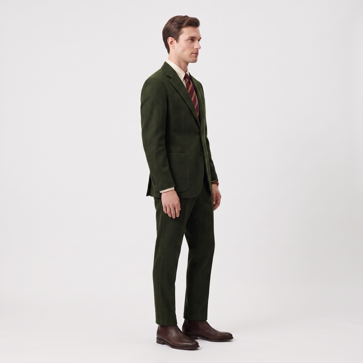 Aesido 2 Piece Double Button Notch Lapel Herringbone Tweed Men's Suit (Blazer+Pants)