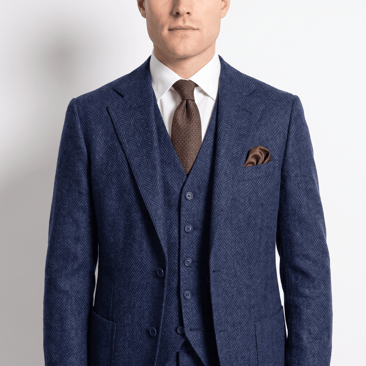 Aesido 3 Pieces Men's Suit Herringbone Notch Lapel Suits (Blazer+Vest+Pants)
