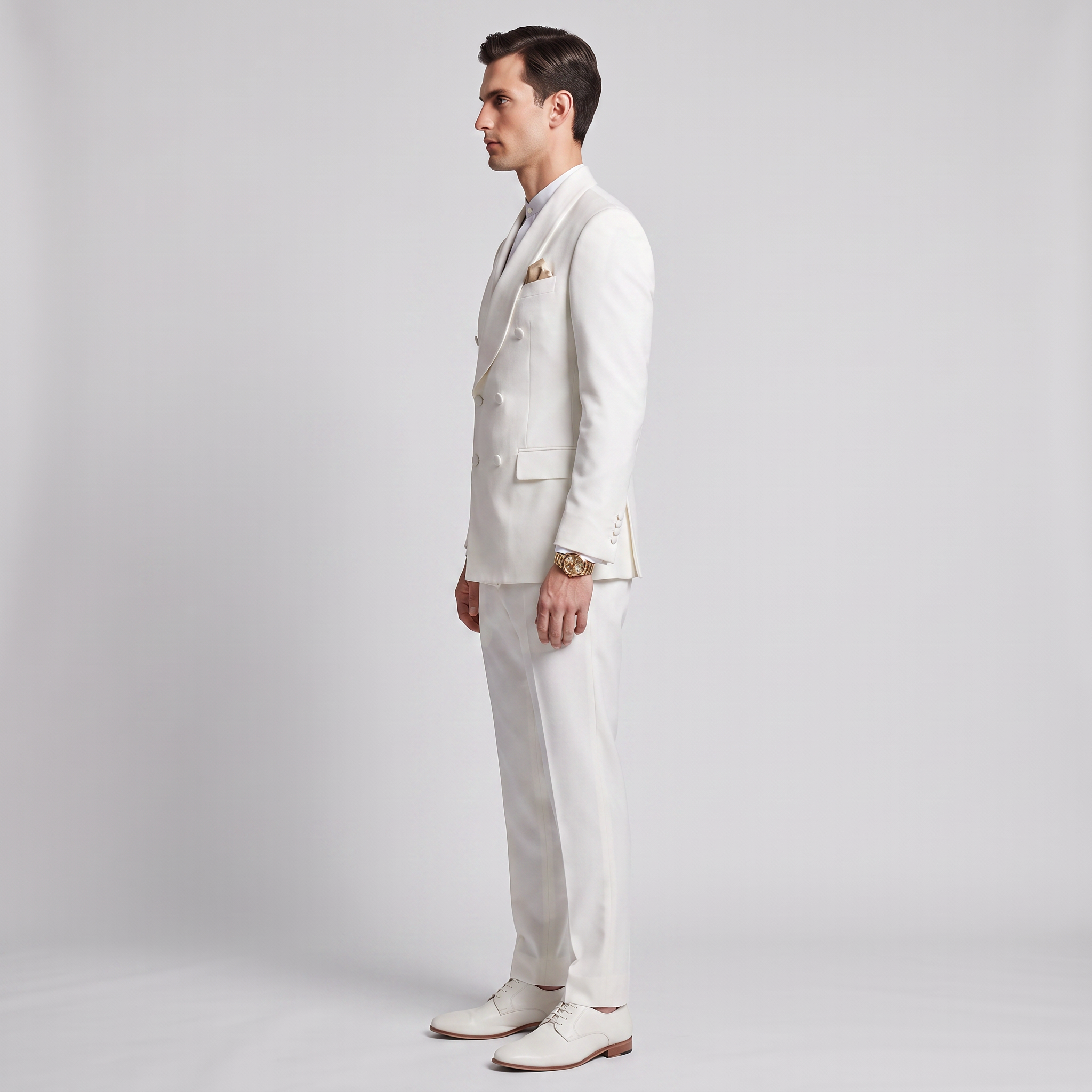 Aesido White 2 Pieces Men's Suits Shawl Lapel Slim Fit Suits For Wedding (Blazer+Pants)