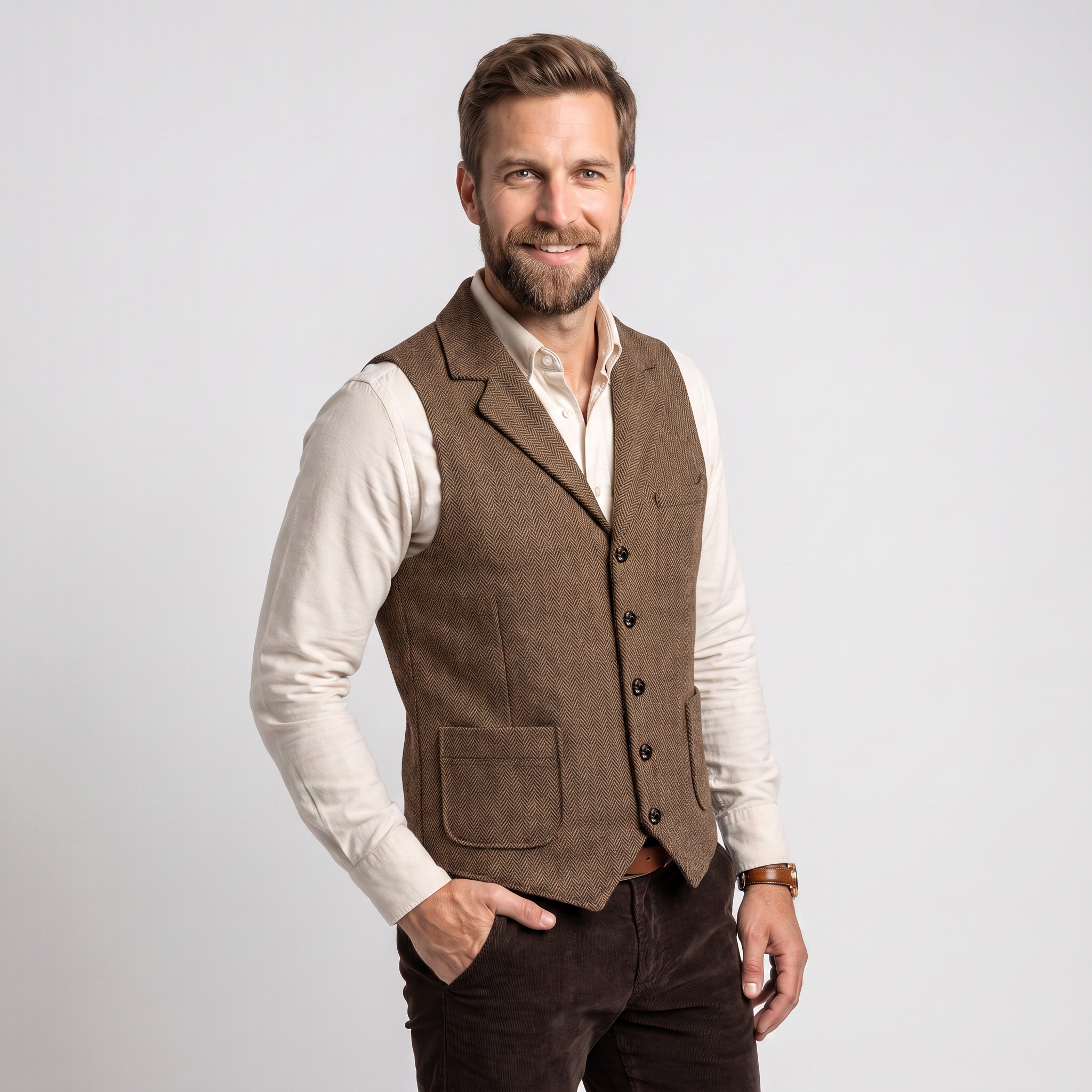 Aesido Men's Herringbone Notch Lapel Single Breasted Waistcoat