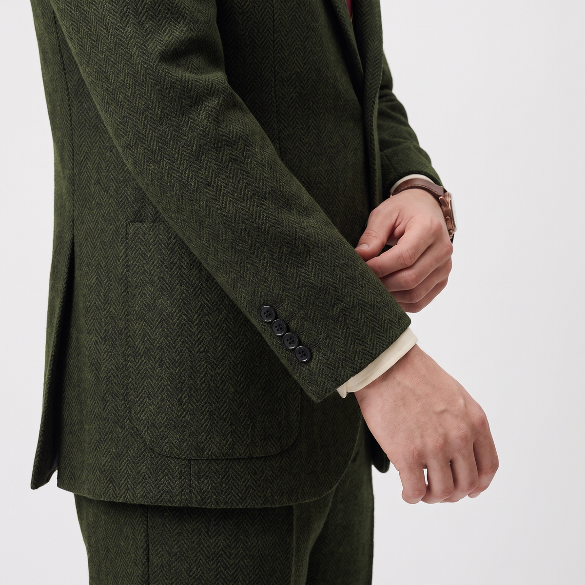 Aesido 2 Piece Double Button Notch Lapel Herringbone Tweed Men's Suit (Blazer+Pants)