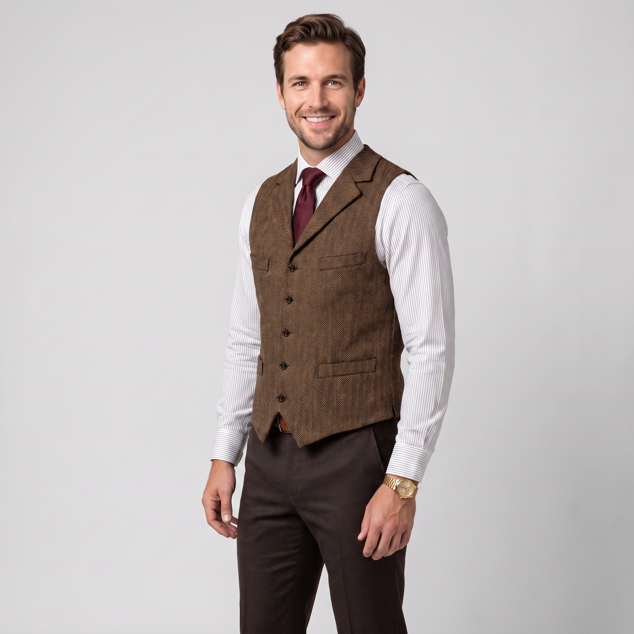 Aesido Casual Men's Classic Slim Fit Herringbone Notch Lapel Waistcoat