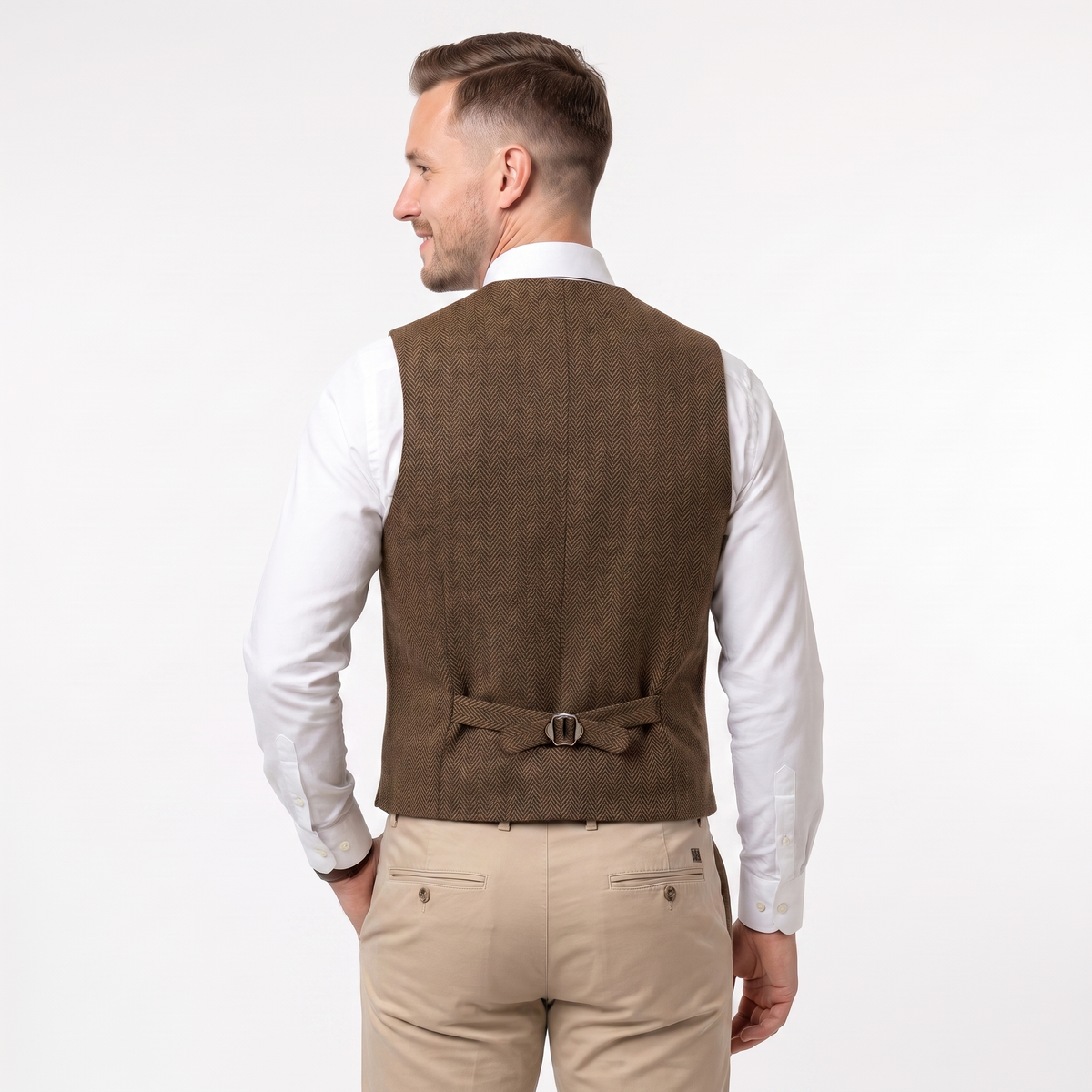 Aesido Formal Men's Vest Herringbone V Neck Waistcoat for Wedding