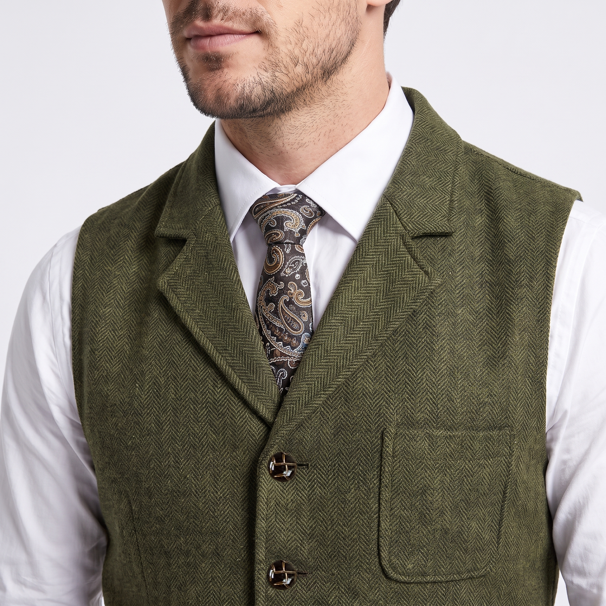 Aesido Formal Men's Vest Herringbone Notch Lapel Waistcoat