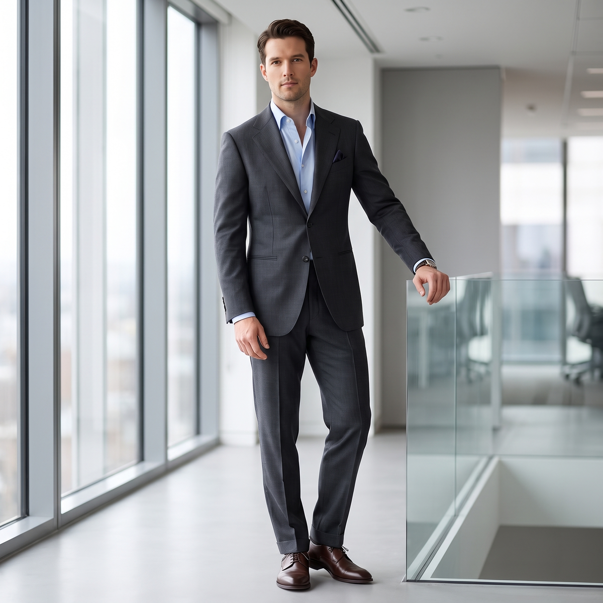 Aesido Business Men's 2 Pieces Notch Lapel Business Casual Men's Suit  (Blazer+Pants)