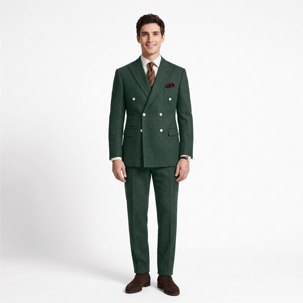 Aesido 2 Pieces Double Breasted Peak Lapel Men's Suit (Blazer+Pants)