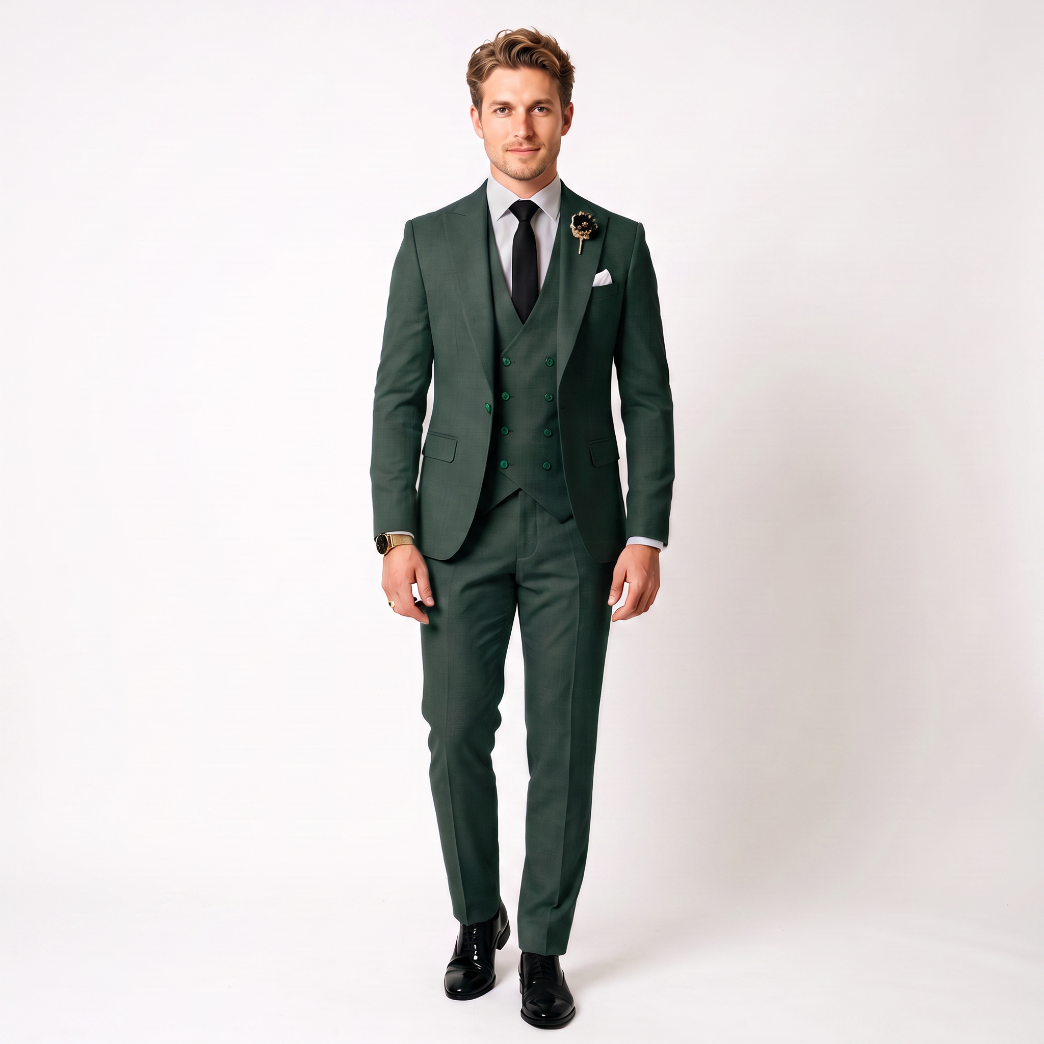 3 Piece Mens Suit Slim Fit Solid Peak Lapel Suit (Blazer + Vest + Pants)