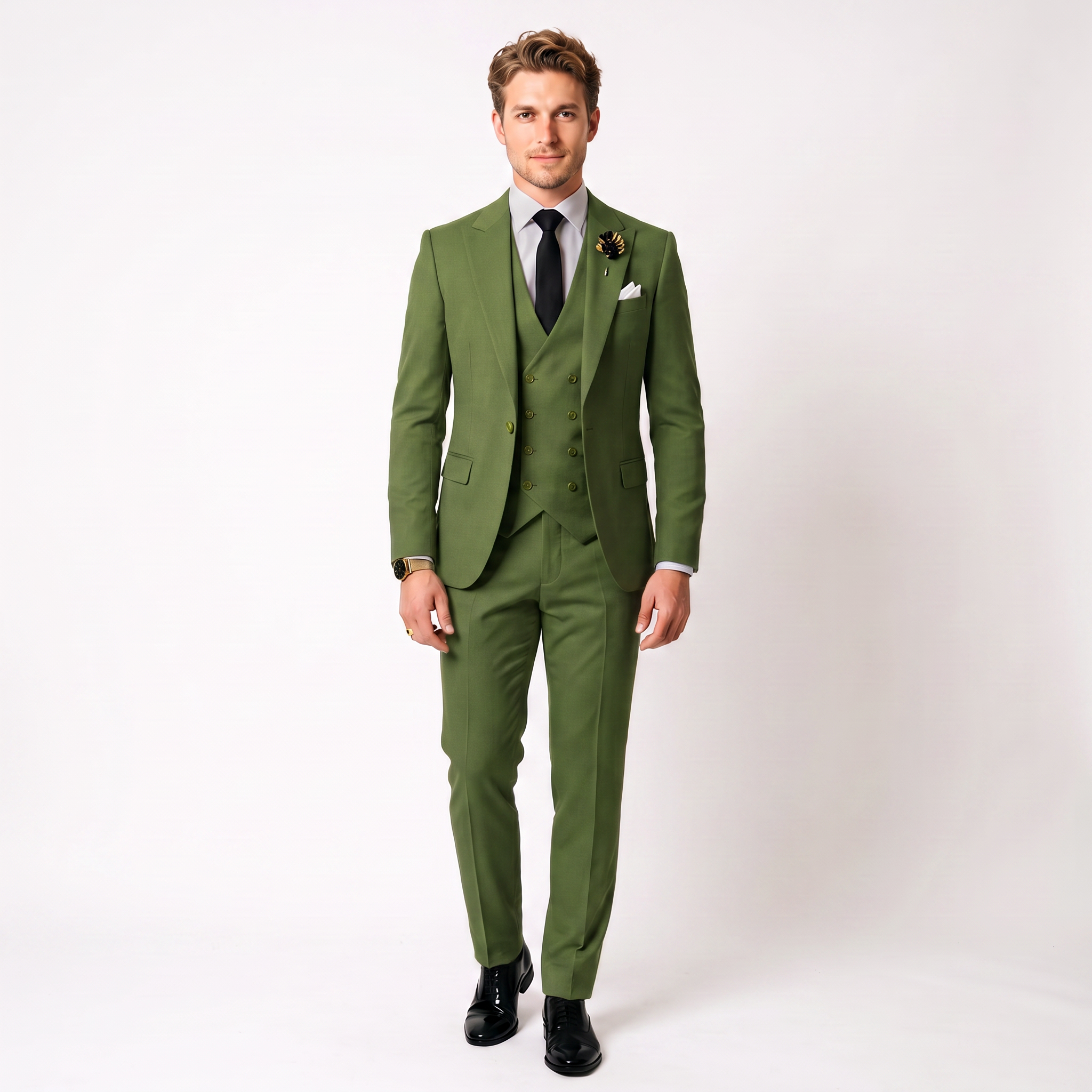 3 Piece Mens Suit Slim Fit Solid Peak Lapel Suit (Blazer + Vest + Pants)