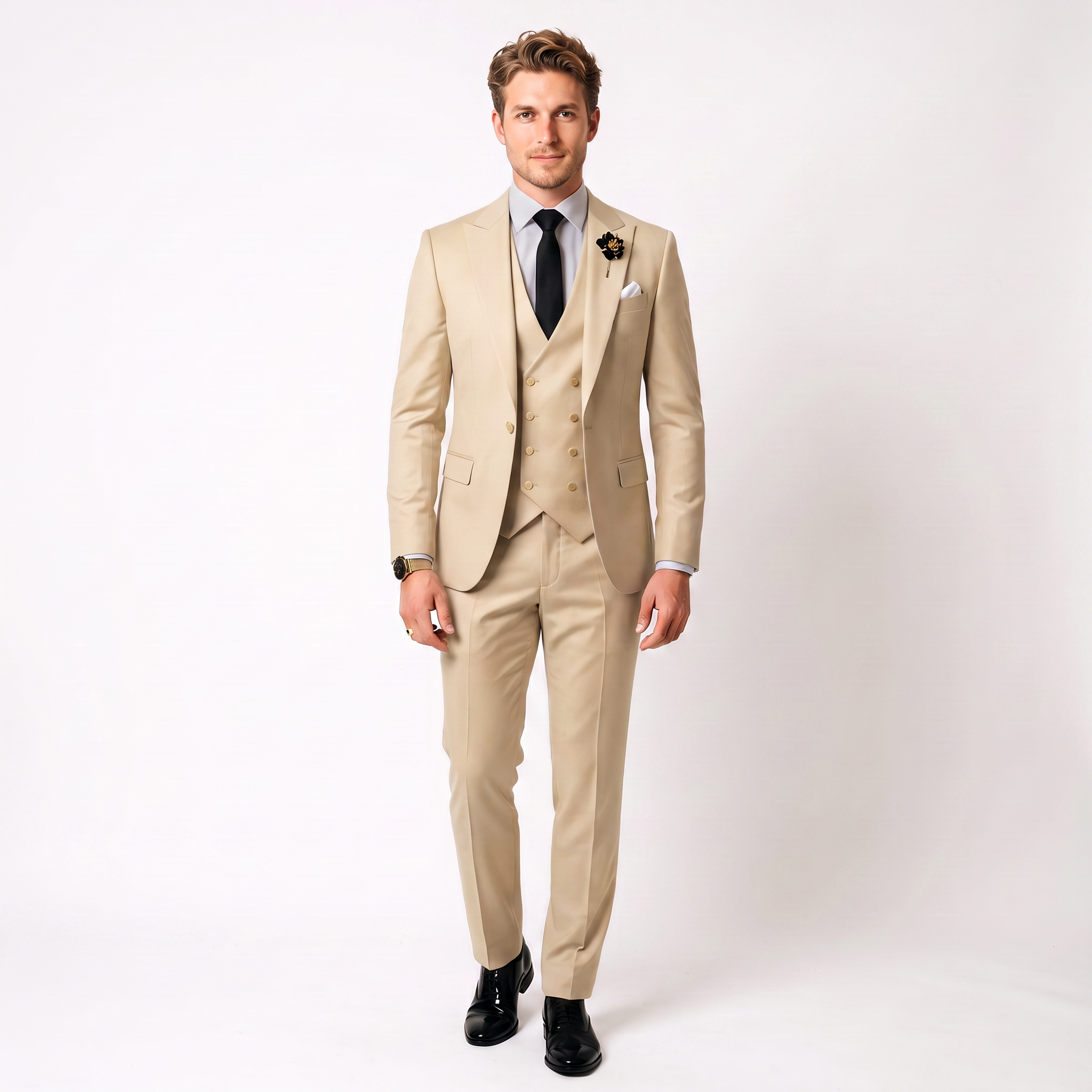3 Piece Mens Suit Slim Fit Solid Peak Lapel Suit (Blazer + Vest + Pants)