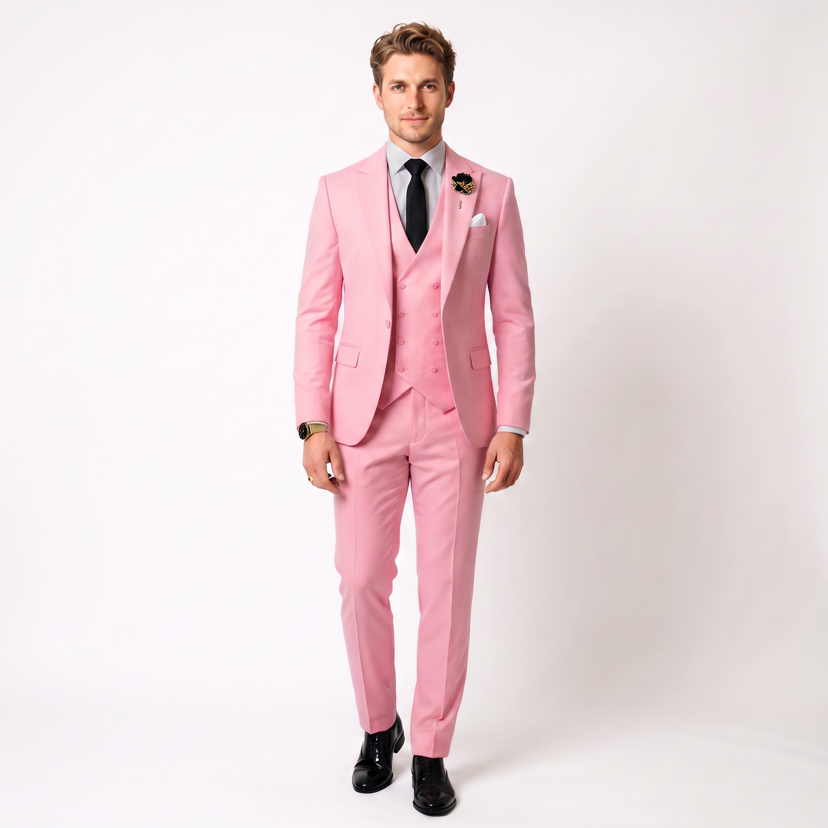 3 Piece Mens Suit Slim Fit Solid Peak Lapel Suit (Blazer + Vest + Pants)