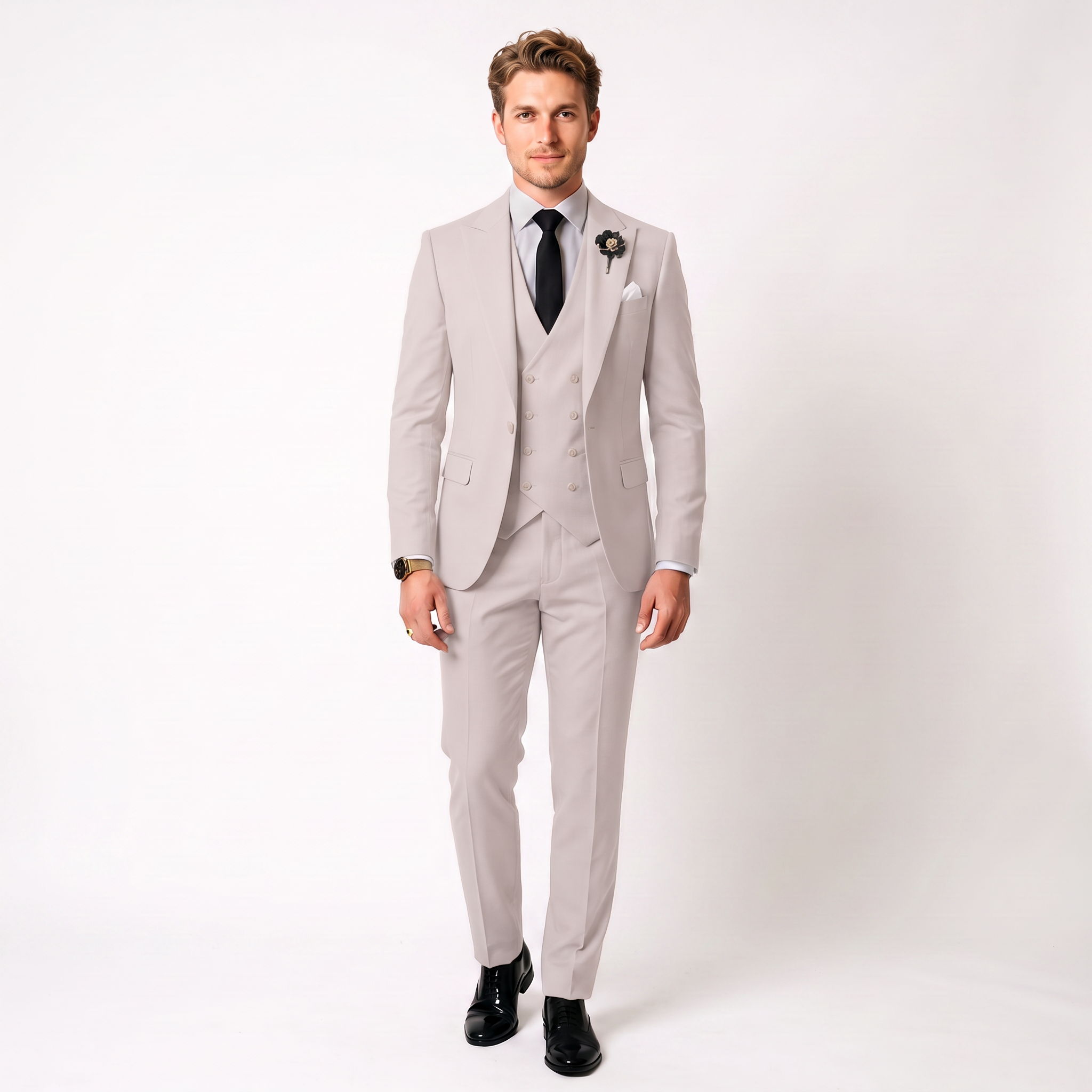 3 Piece Mens Suit Slim Fit Solid Peak Lapel Suit (Blazer + Vest + Pants)