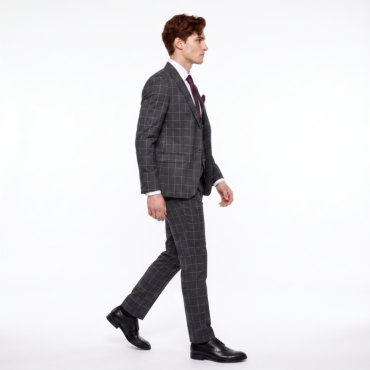 Formal Men's Suit 3 Pieces Business Plaid Solid Peak Lapel Tuxedos (Blazer+Vest+Pants)
