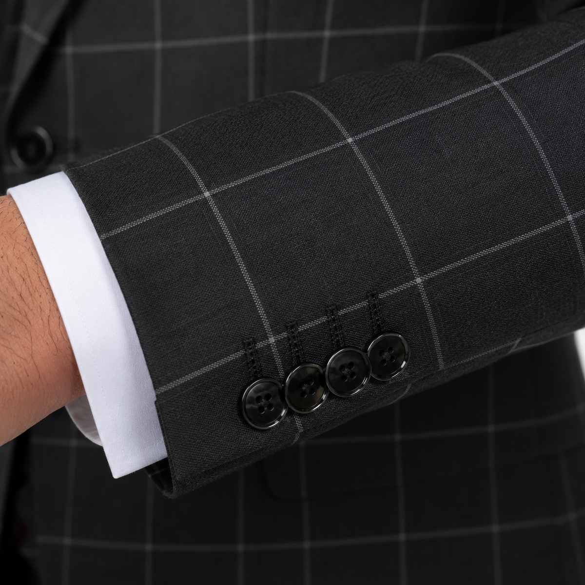 Formal Men's Suit 3 Pieces Business Plaid Solid Peak Lapel Tuxedos (Blazer+Vest+Pants)