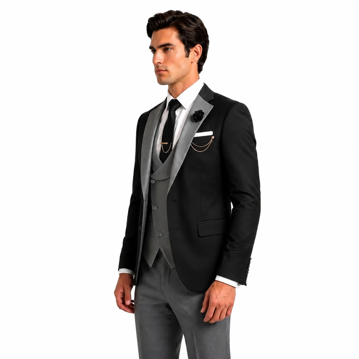 Formal Men's Suits Slim Fit 3 Pieces Notch Lapel Tuxedos (Blazer+Vest+Pant)