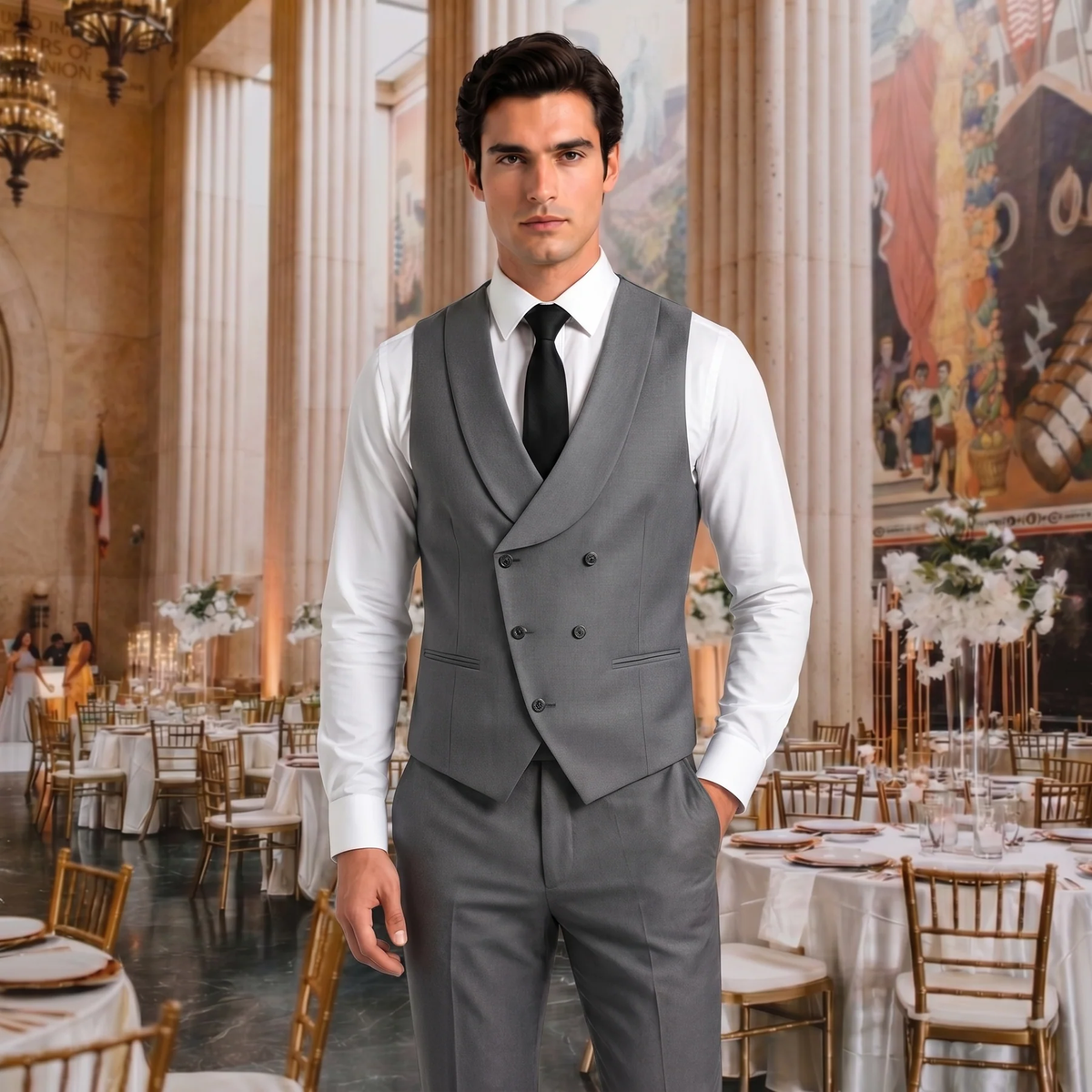 Formal Men's Suits Slim Fit 3 Pieces Notch Lapel Tuxedos (Blazer+Vest+Pant)